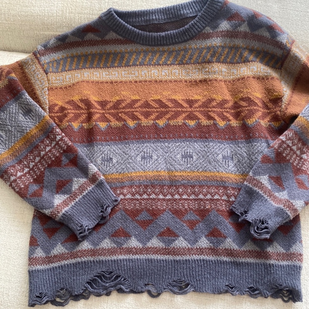 ROMWE Hippie Geo Pattern Drop Shoulder Sweater. New Size L